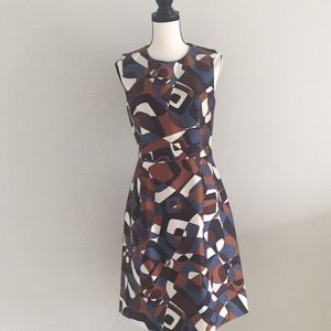 Michael Kors Silk Wool Twill Made in Italy Dress Navy/Brown/White Like New